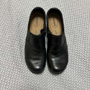 Clarks Collection Channing Essa Black Leather Side Zip Slip-On Loafers